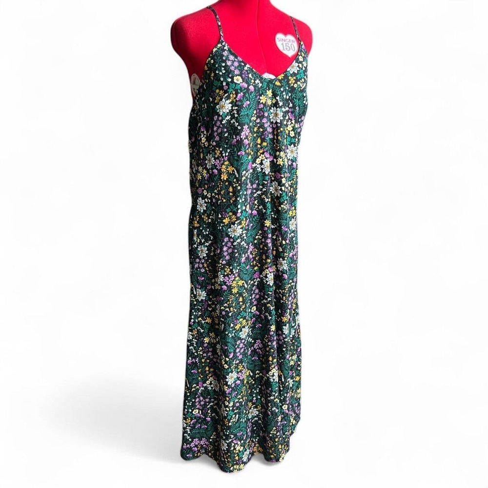 Old Navy Black Floral Maxi Sun Dress With Cross Back Adjustable Straps Size S